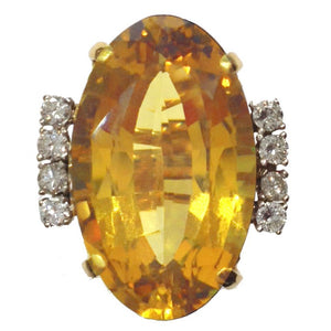 Vintage Yellow Gold Citrine and Diamond Ring