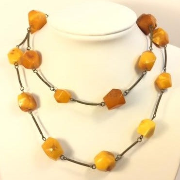 Antique Sterling Silver Baltic Amber Multi-Strand Necklace