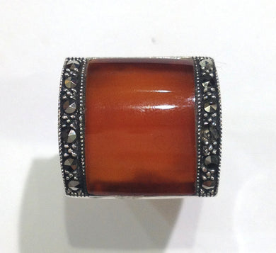 Sterling Silver Carnelian Marcasite Ring