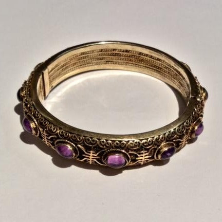 Vintage Silver Filigree Gold Plate Amethyst Bangle