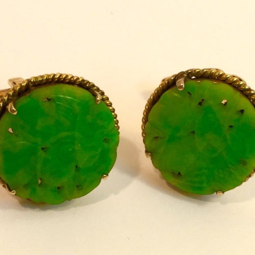 18ct Yellow Gold Carved Jadeite Cufflinks