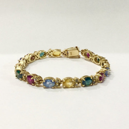 14ct Yellow Gold Harlequin Coloured Sapphire Bracelet