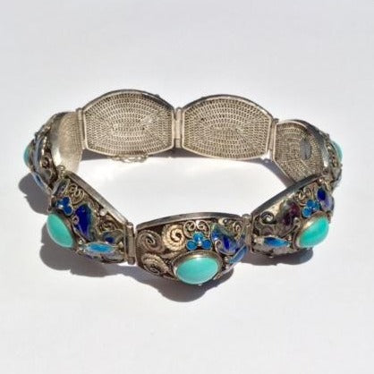 Vintage Turquoise Silver Filigree with Enamel Detail