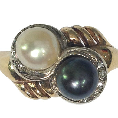 Vintage Cultured Pearl and Diamond Ring