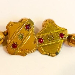 Antique 15ct Yellow Gold Ruby and Paste Shield Cufflinks