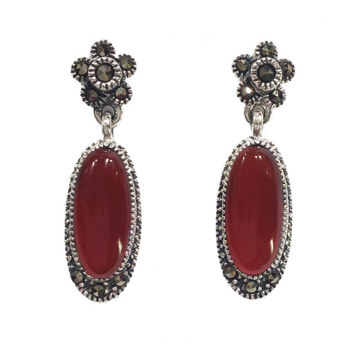 Sterling Silver Carnelian Marcasite Earrings