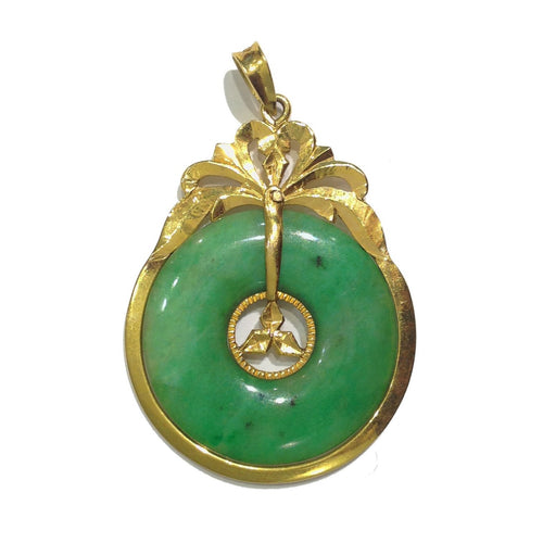 Antique 14ct Yellow Gold Jadeite Pendant