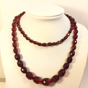 Matinee Length Faceted Cherry Amber Graduated Necklace