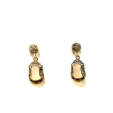 Inlaid Mother of Pearl Marcasite Earrings