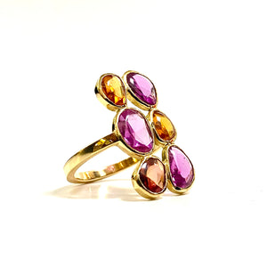 18ct Yellow Gold Pink and Orange Sapphire Ring