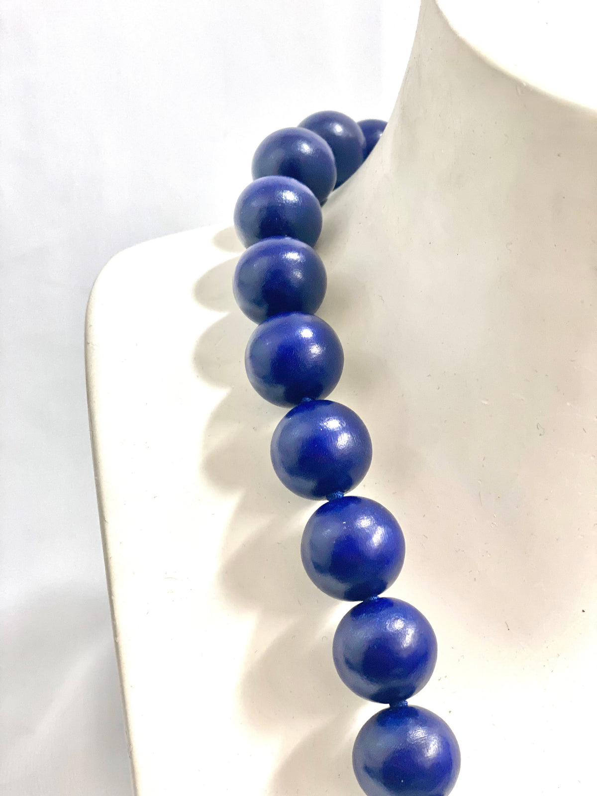 Sterling Silver Deep Blue Wood Beaded Necklace