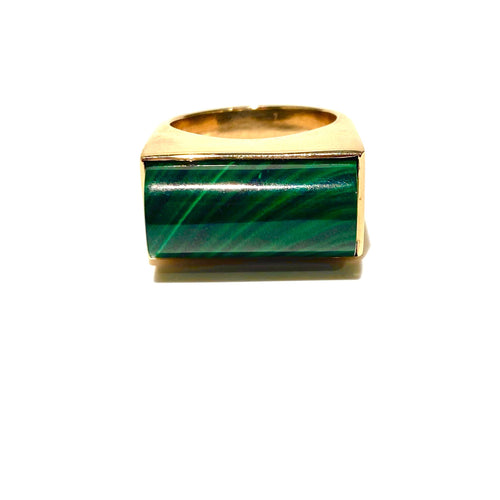 9ct Yellow Gold Barrel Cut Australian Malachite Ring