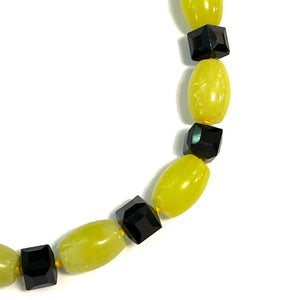Yellow Jasper and Black Crystal Beaded Necklace