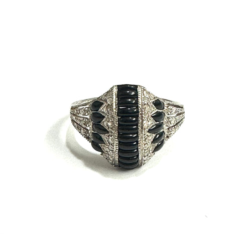 Sterling Silver Black Onyx and Diamond Ring