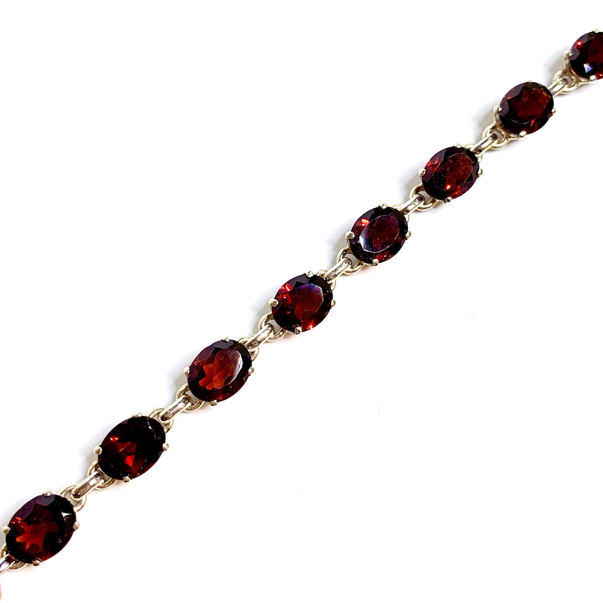 Sterling Silver Oval Cut Garnet Bracelet