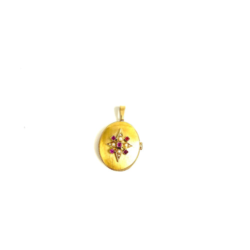 18ct Gold Ruby and Pearl Locket