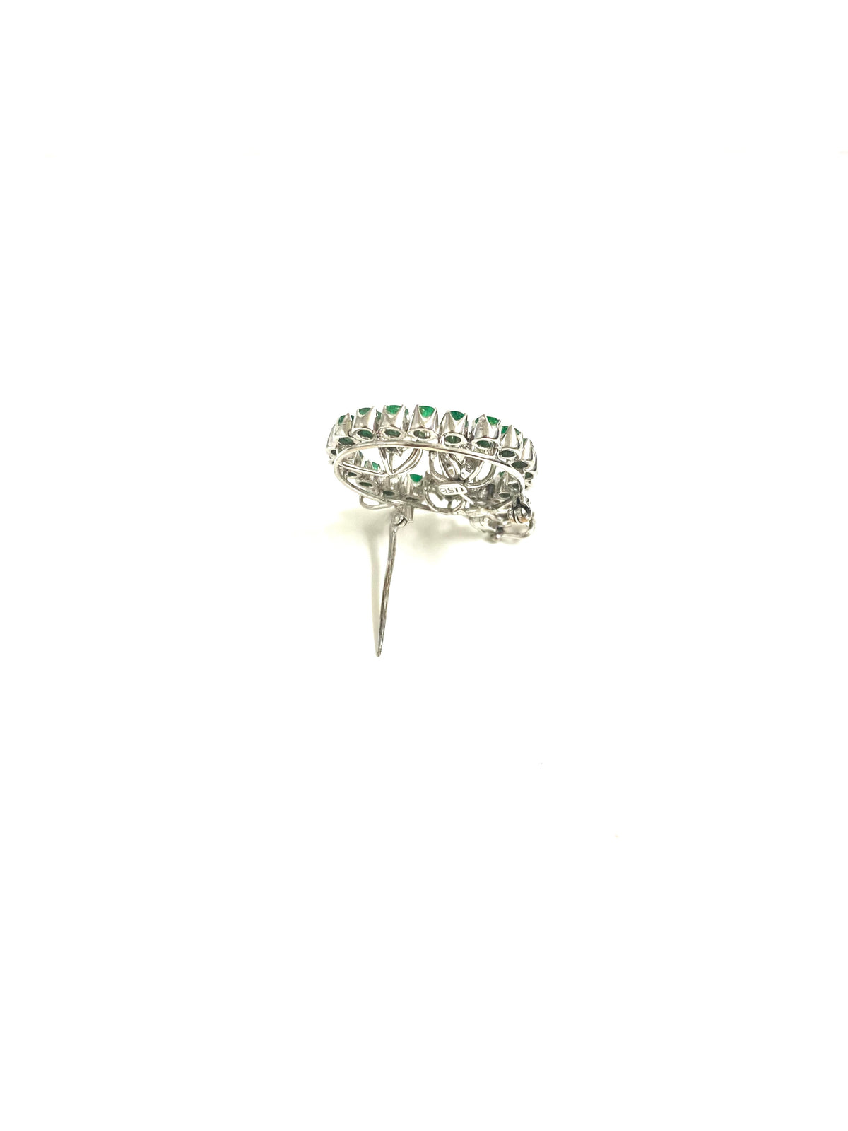 18ct White Gold Emerald and Diamond Brooch