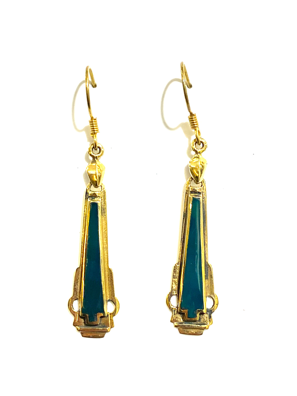 Art Deco Style Enamel Tapered Hook Drop Earrings