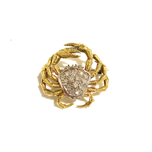 18ct Yellow Gold Diamond Crab Brooch