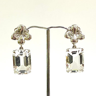 Sterling Silver Rock Crystal Fleur De Lys Drop Earrings