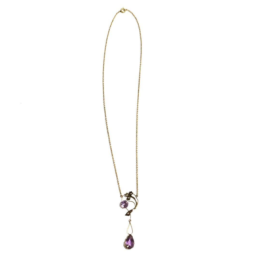 9ct Gold Amethyst and Seed Pearl Necklace