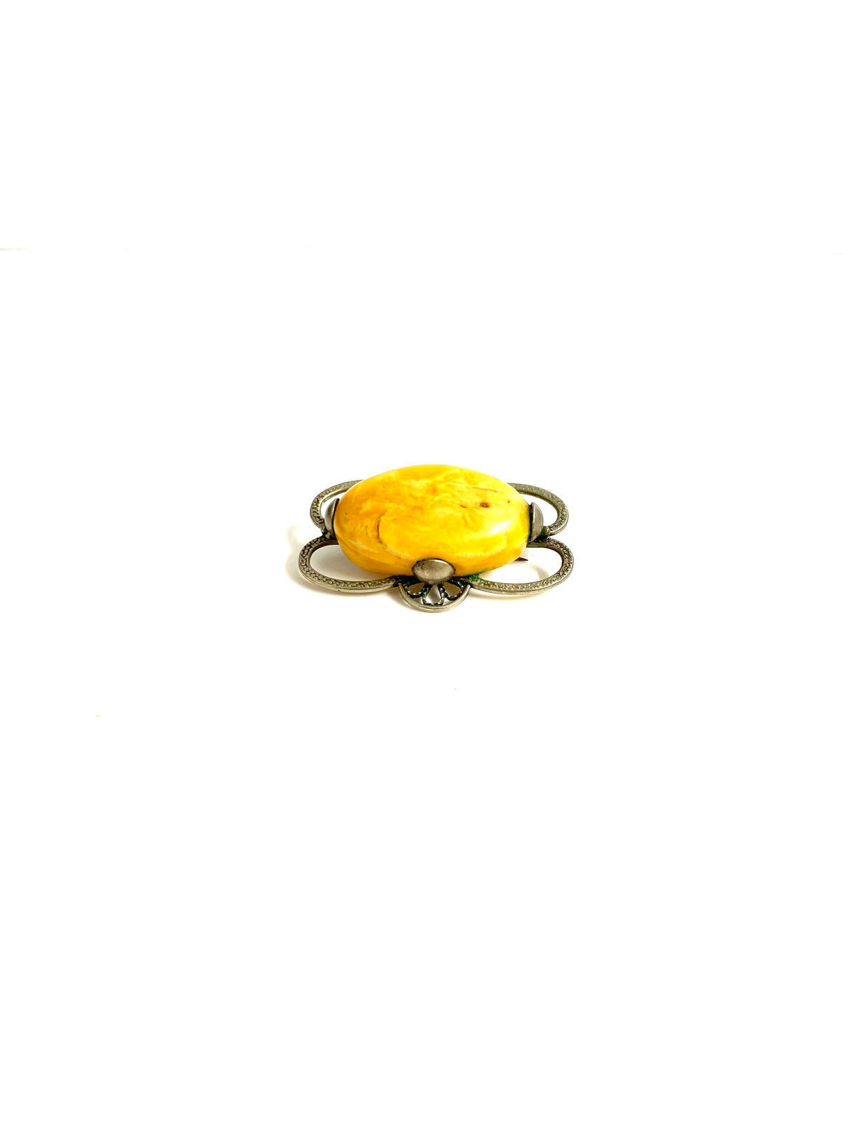Antique Sterling Silver Butterscotch Amber Brooch