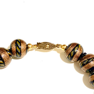 Vintage Black and Gold Murano Beaded Necklace