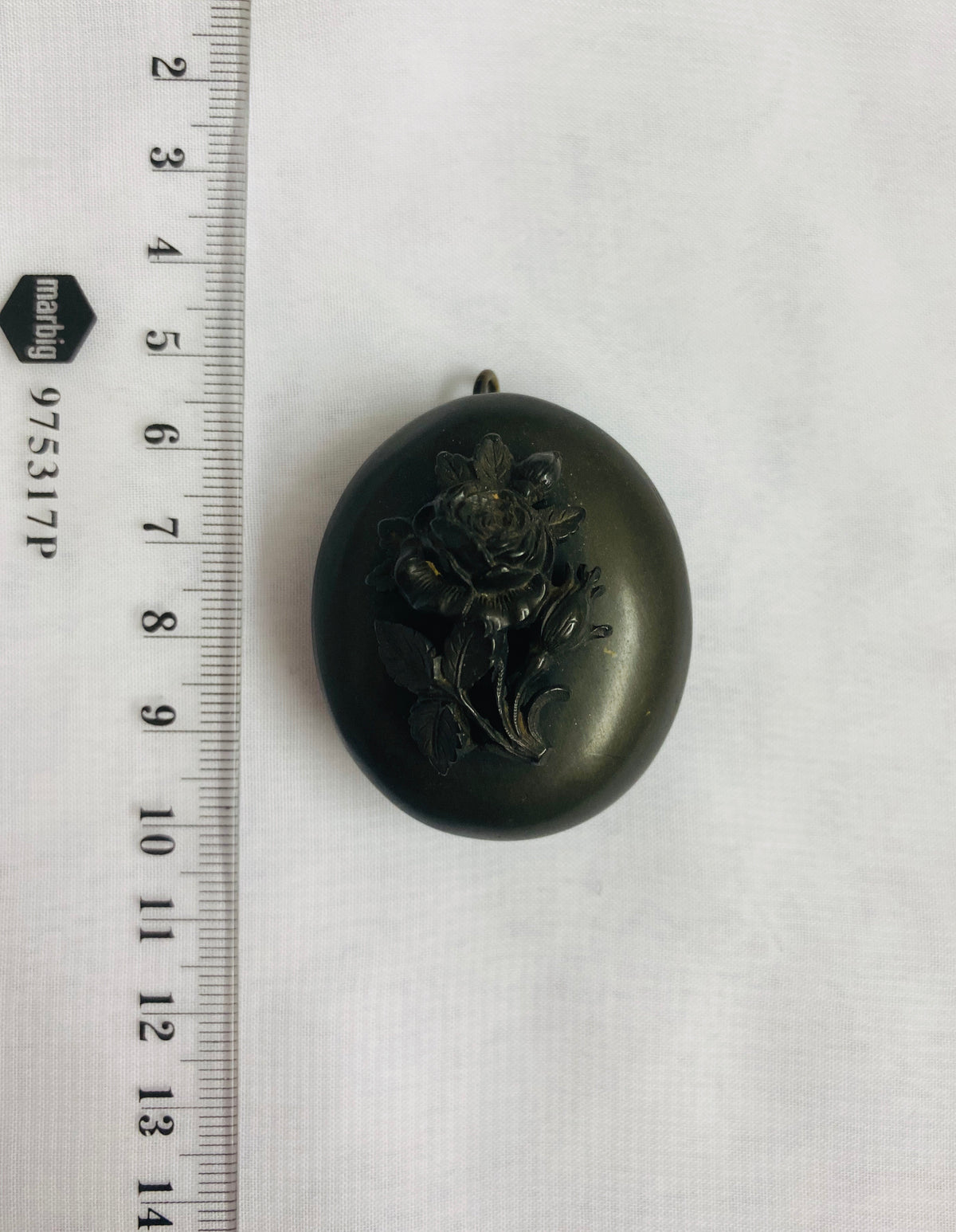 Victorian Vulcanite Locket Pendant with floral carvings