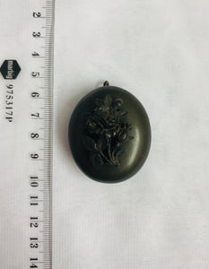 Victorian Vulcanite Locket Pendant with floral carvings