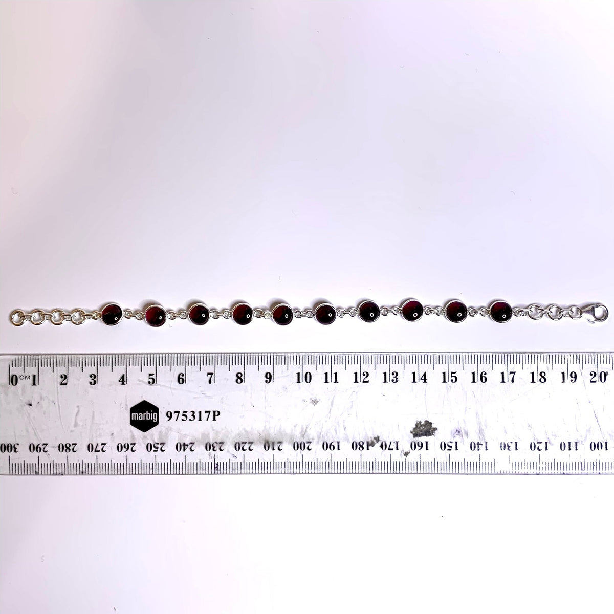 Sterling Silver Round Cabochon Cut Garnet Bracelet