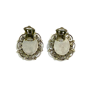 Ornate Floral Micro Mosaic Clip On Earrings