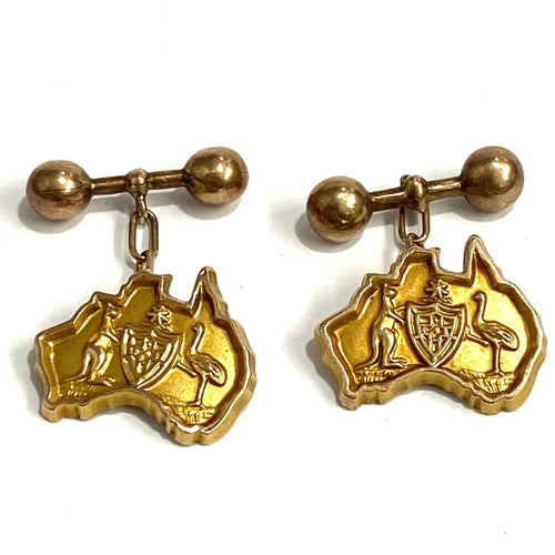 Vintage 9ct Rolled Yellow Gold Australian Emblem Cufflinks