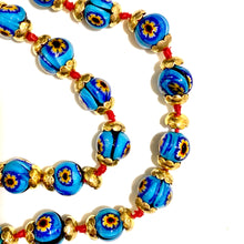 Blue and Gold Millefiori Beaded Necklace