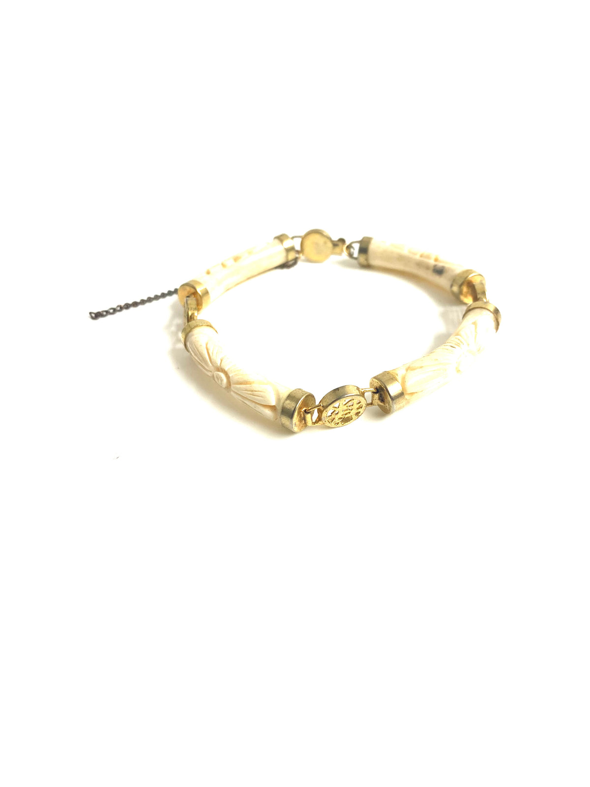 9ct Gold Plate Carved Ivory Bracelet