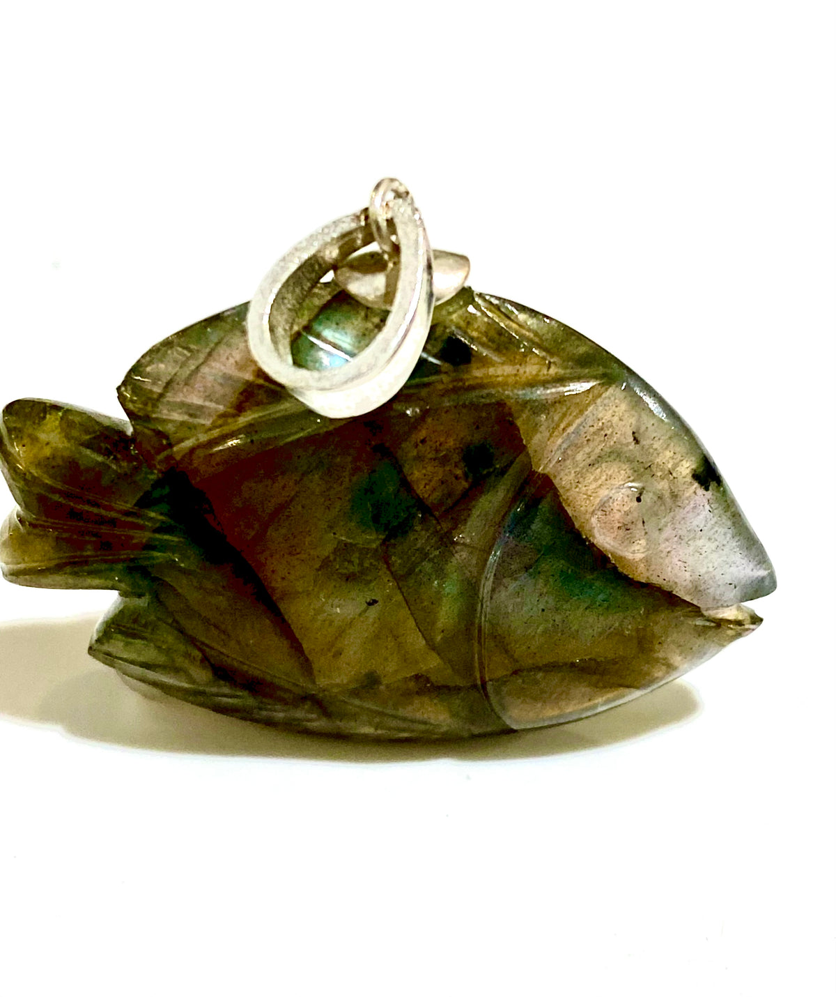 Hand-carved Labradorite Fish Pendant