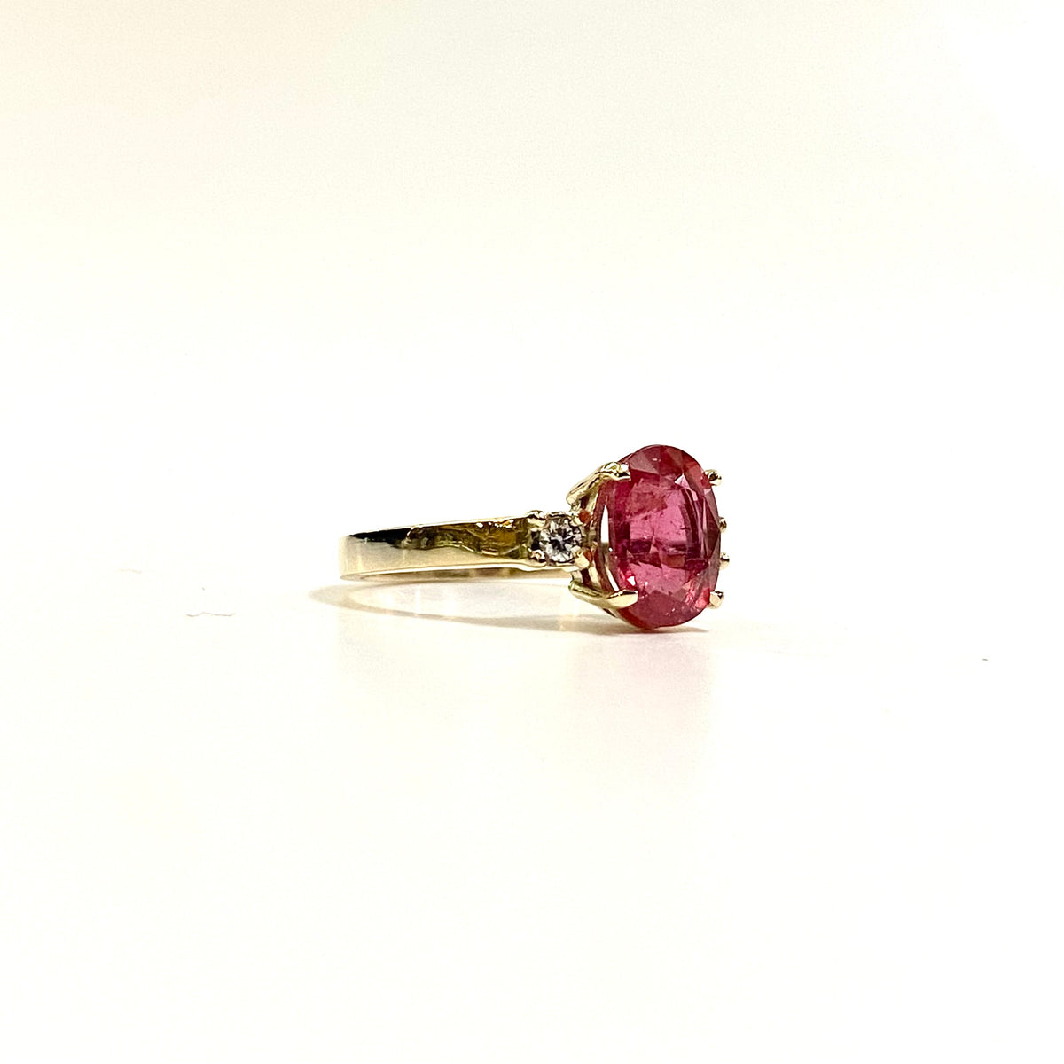 9ct Yellow Gold Pink Tourmaline and Diamond Ring