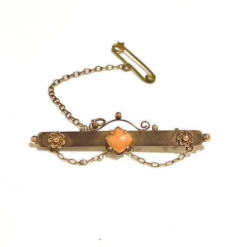 9ct Yellow Gold Coral Bar Brooch