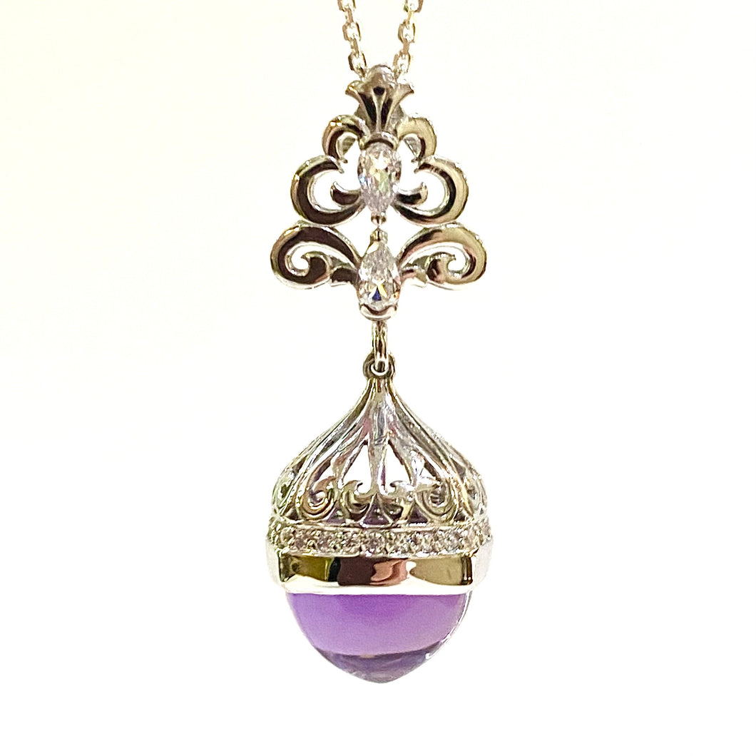 Sterling Silver Amethyst and CZ Pendant