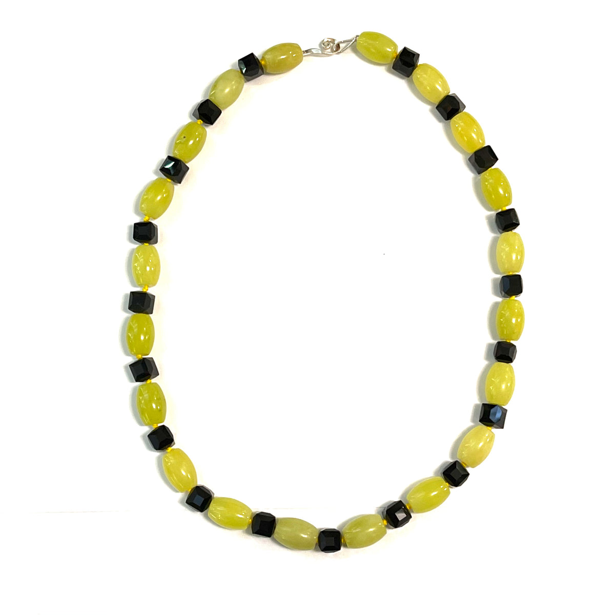 Yellow Jasper and Black Crystal Beaded Necklace