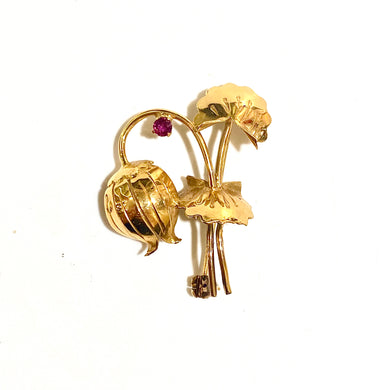 18ct Yellow Gold Floral Ruby Brooch