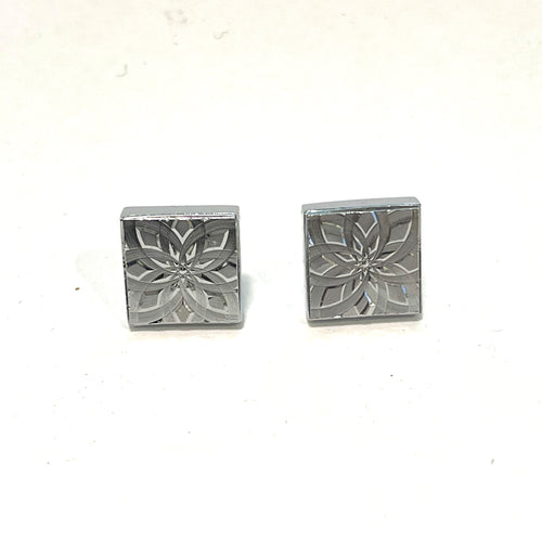 Vintage Stainless Steel Engraved Floral Cufflinks