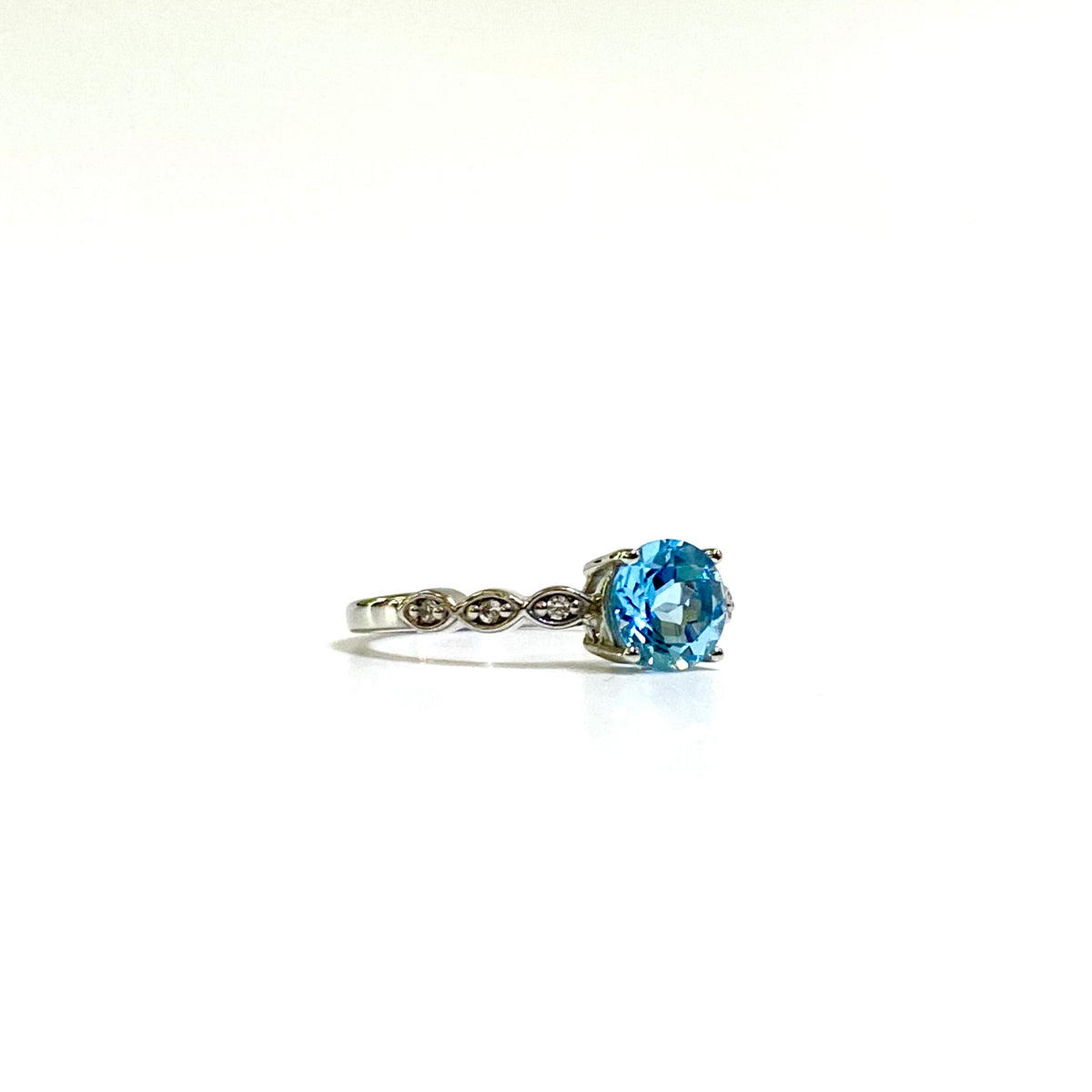 Sterling Silver Swiss Blue Topaz and Cubic Zirconia Ring