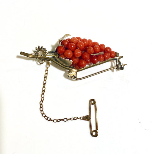 Sterling Silver Gold Plated Coral Grape Brooch