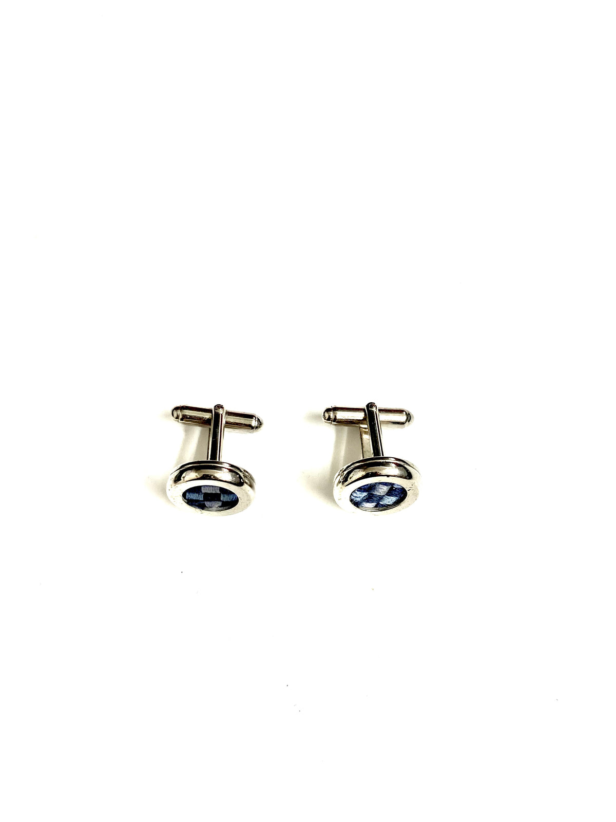 Checkered Blue Textile Thread Cufflinks
