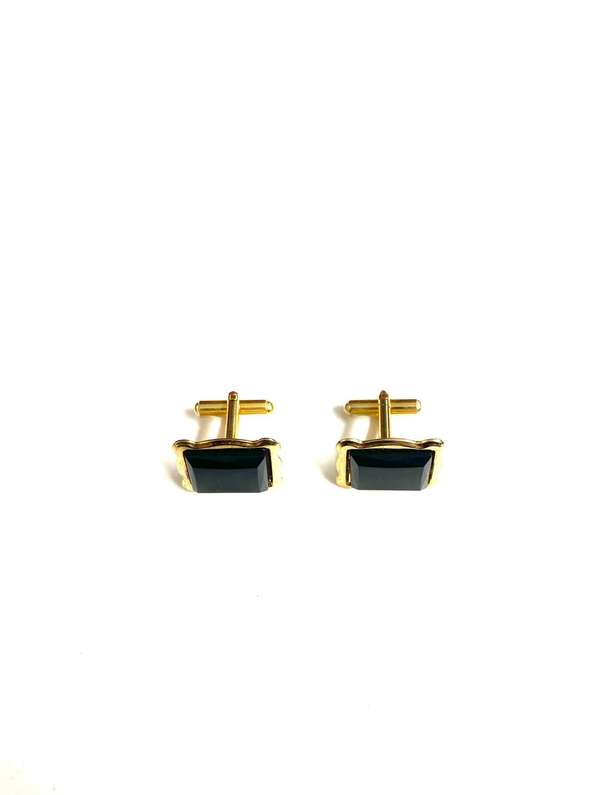 Black Rectangular Framed Golden Cufflinks