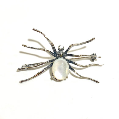 Sterling Silver Mother of Pearl and Marcasite Spider Brooch