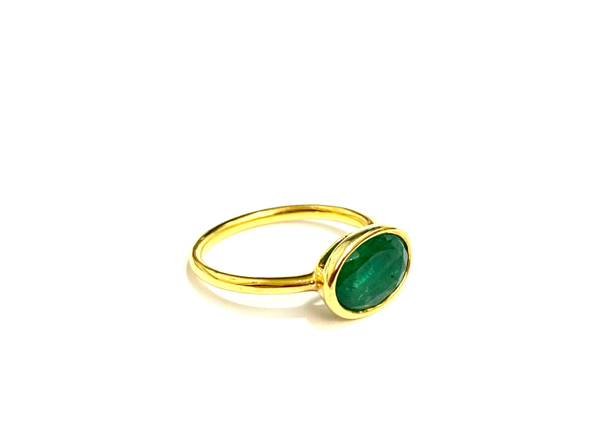 Bezel Set Oval Emerald Sterling Silver Gold Plate Ring