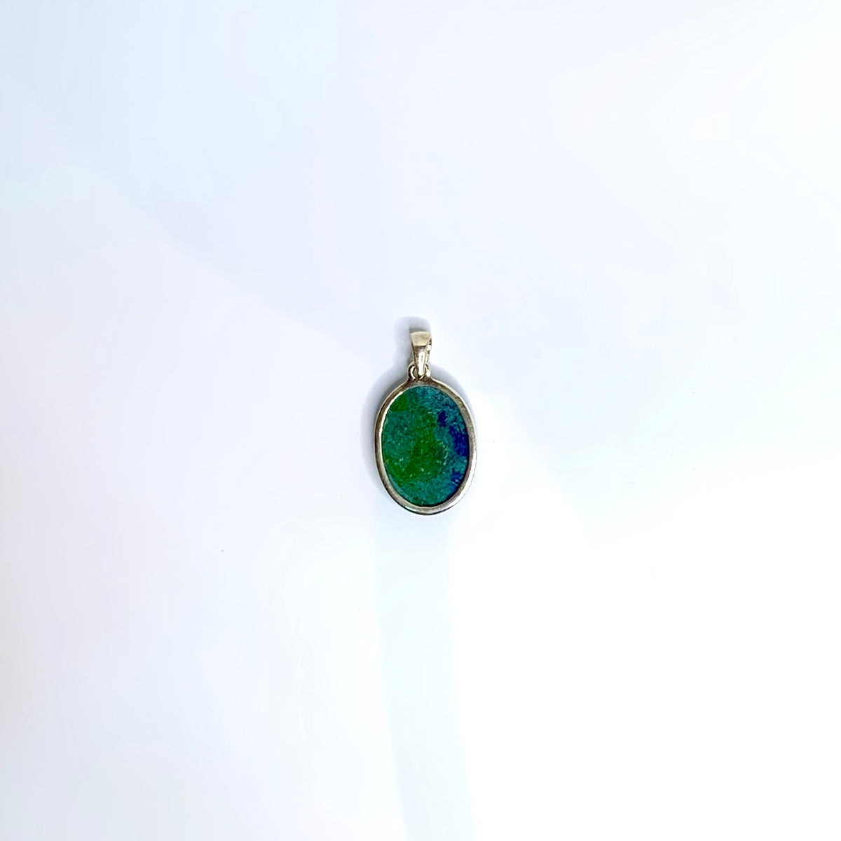 Sterling Silver Oval Cabochon Cut Chrysocolla Malachite Pendant