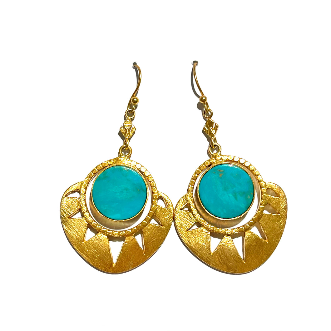 Sterling Silver Gold Plate Turquoise Drop Earrings