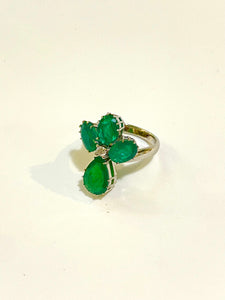French Style 18ct White Gold Emerald and Diamond Ring